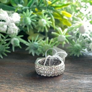 Platinum Plated 3-Row Round-Cut Pave Band Ring